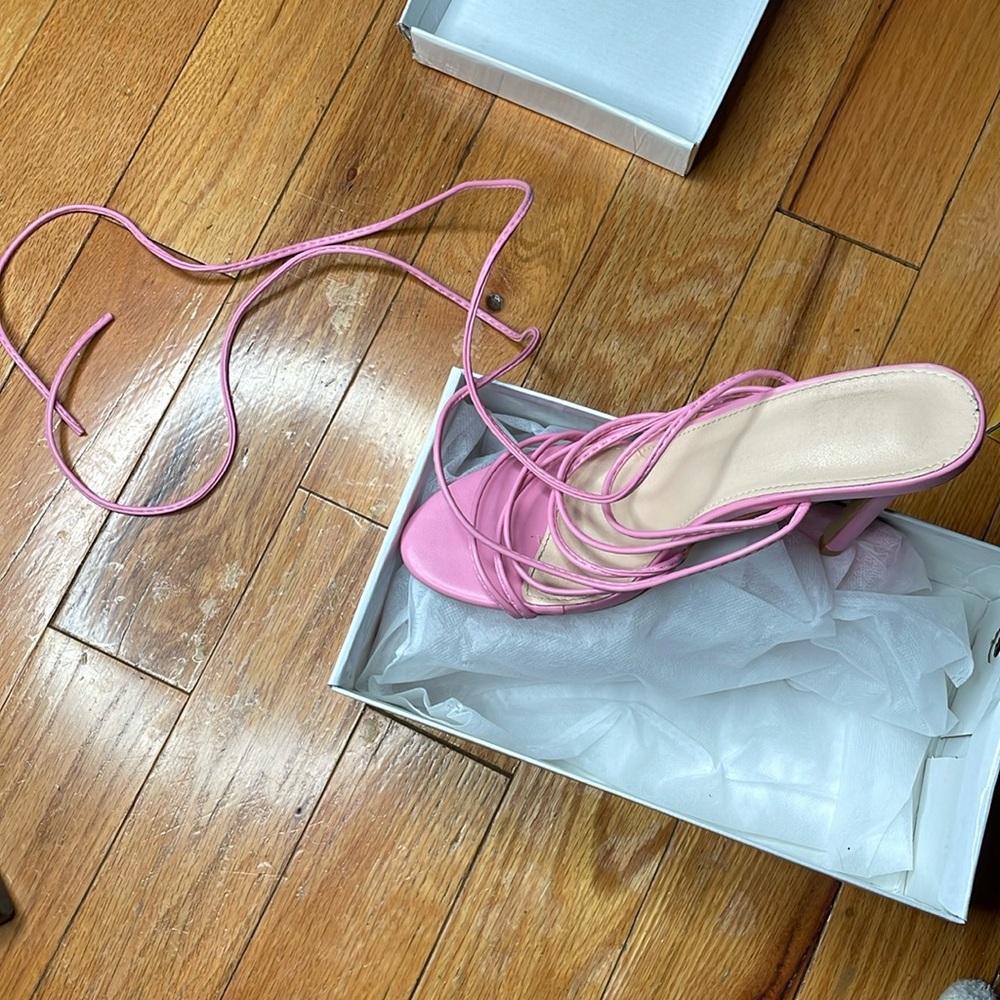Pink lace up heels